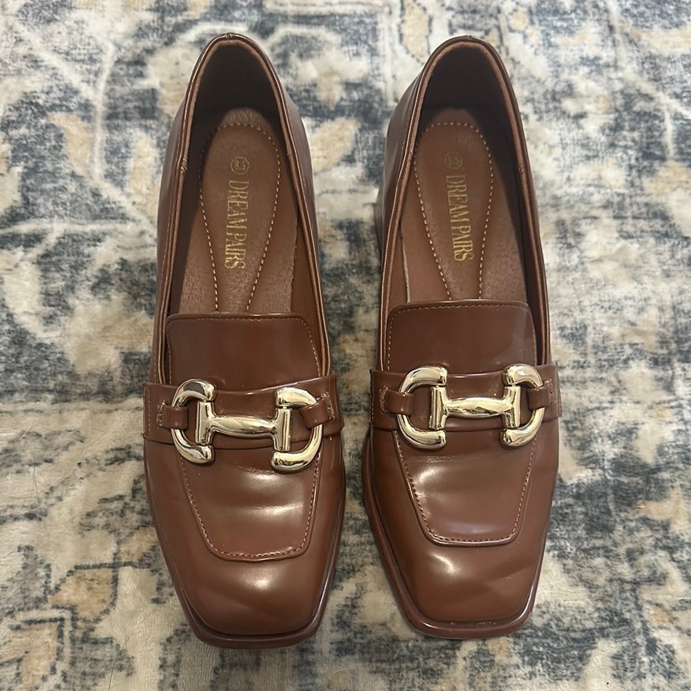 Dream Pairs Brown Loafers with Gold Horsebit